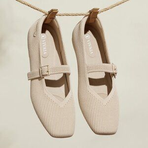 Vivaia Margot Mary Jane Square Toe Ballet Flats in Almond